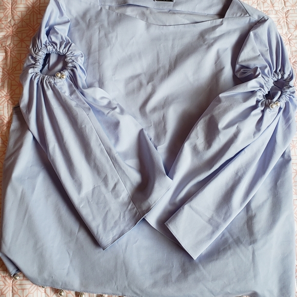 Blue Elie Tahari blouse with bead work - Picture 1 of 7